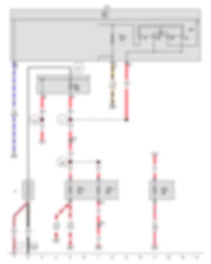 Wiring Diagram  VW CRAFTER 2011 - Battery - Onboard supply control unit - Terminal 15 voltage supply relay 2 - Fuse 5 in fuse holder A - Fuse 12 on fuse holder B - Fuse 15 on fuse holder C - Fuse 16 on fuse holder B - Fuse 31 on fuse holder D