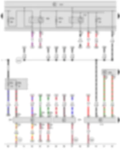 Wiring Diagram  VW CRAFTER 2000 - Automatic glow period control unit - Onboard supply control unit - Voltage stabiliser - Engine control unit - Terminal 50 voltage supply relay - Engine component current supply relay - Fuse 5 on fuse holder D - Fuse 6 on fuse holder D