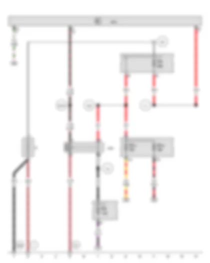Wiring Diagram  VW CRAFTER 2016 - Battery - Terminal 15 relief relay - Onboard supply control unit - Fuse 4 on fuse holder D - Fuse 5 in fuse holder A - Fuse 14 on fuse holder D - Fuse 15 on fuse holder D