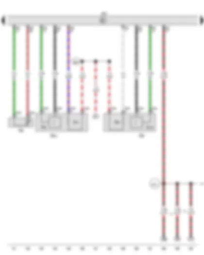 Wiring Diagram  VW EOS 2008 - Lambda probe 1 before catalytic converter - Lambda probe - Lambda probe after catalytic converter - Engine control unit - Lambda probe heater - Lambda probe 1 heater after catalytic converter