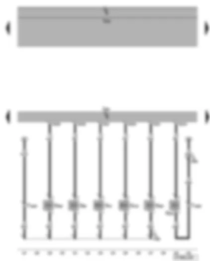 Электросхемa  VW EOS 2008 - Перепускной клапан турбонагнетателя - электромагнитный клапан 1 абсорбера - электромагнитный клапан ограничения давления наддува - клапаны заслонок впускных каналов и регулирования фаз газораспределения - регулятор давления топлива
