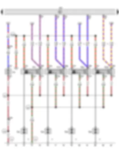 Wiring Diagram  VW EOS 2009 - Engine control unit - Ignition coil 1 with output stage - Ignition coil 2 with output stage - Spark plug 1 - Spark plug 2 - Spark plug 3 - Spark plug 4 - Coolant circulation pump