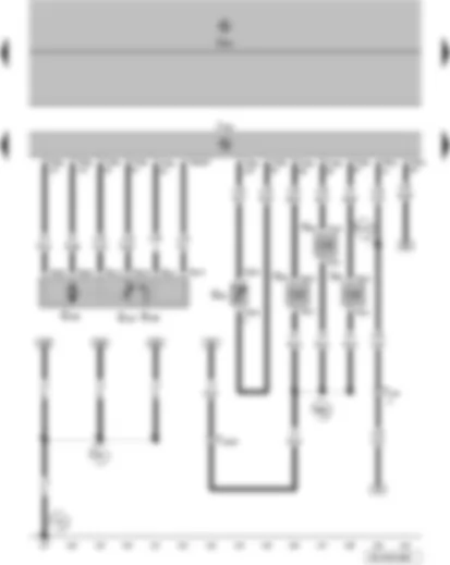 Wiring Diagram  VW FOX 2006 - Coolant shortage indicator sender - throttle valve drive angle sender 1 for electric throttle (EPC) - injector - cylinder 1 - injector - cylinder 2 - injector - cylinder 3