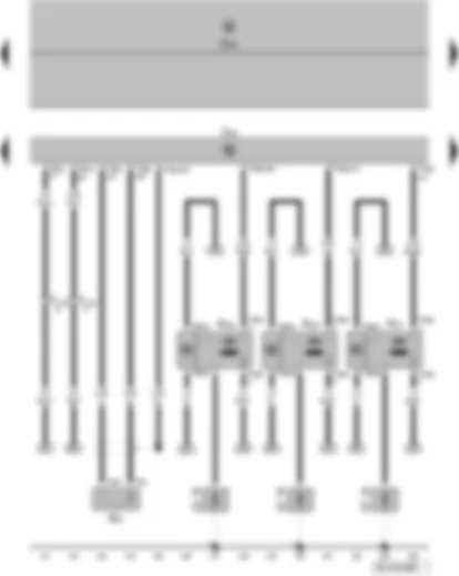 Wiring Diagram  VW FOX 2005 - Knock sensor 1 - onboard supply control unit - engine control unit - ignition coil 1 with output stage - ignition coil 2 with output stage - spark plug connector - spark plugs