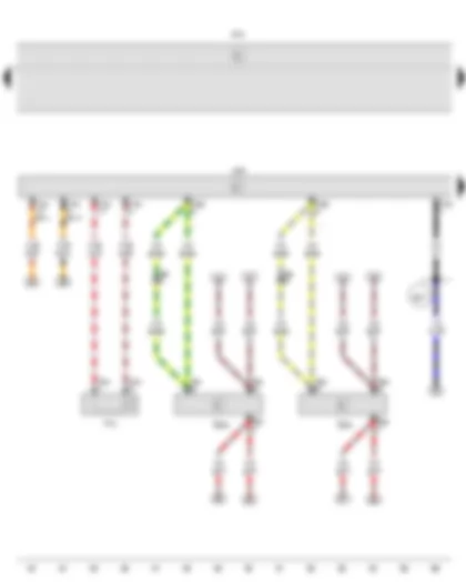 Электросхемa  VW GOL 2014 - Задний левый центральный датчик парковочного ассистента - Задний правый центральный датчик парковочного ассистента - Задний предупреждающий зуммер парковочного ассистента - Блок управления парковочного ассистента - Блок управления бортовой сети