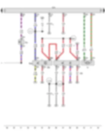 Wiring Diagram  VW GOLF A7 2015 - Interior mirror - Anti-dazzle interior mirror button - Windscreen washer fluid level sender - Onboard supply control unit - Washer pump - Front interior light