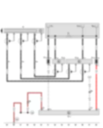 Wiring Diagram  VW GOLF PLUS 2002 - Radio - Aerial - Left aerial module - Right aerial module - Frequency modulation (FM) frequency filter in negative wire - Frequency modulation (FM) frequency filter in positive wire - Heated rear window