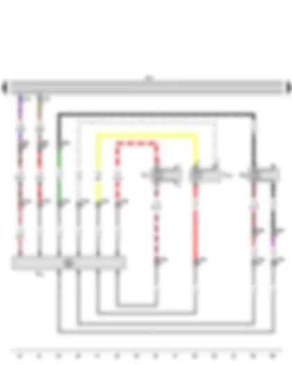 Wiring Diagram  VW GOLF PLUS 2002 - Control unit with display for radio and navigation - Left frequency switch - Front left treble loudspeaker - Front left bass loudspeaker - Front left mid-range loudspeaker