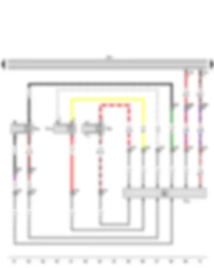 Wiring Diagram  VW GOLF PLUS 2002 - Control unit with display for radio and navigation - Right frequency switch - Front right treble loudspeaker - Front right bass loudspeaker - Front right mid-range loudspeaker