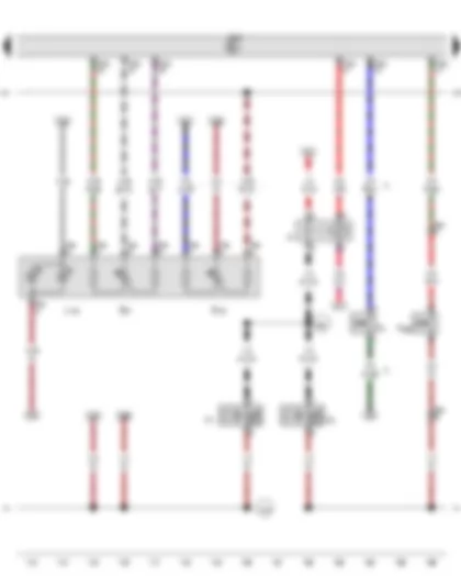 Wiring Diagram  VW GOLF PLUS 2014 - Switch and instrument illumination regulator - Headlight range control regulator - Reversing light switch - Bonnet contact switch - Treble horn - Bass horn - Dual tone horn relay