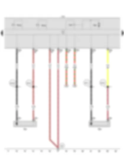 Электросхемa  VW GOLF SPORTSVAN 2016 - Датчик частоты вращения заднего правого колеса - Датчик частоты вращения заднего левого колеса - Блок управления ABS - Реле насоса обратной подачи ABS - Впускной клапан ABS в контуре заднего правого тормоза - Впускной клапан ABS в контуре заднего левого тормоза - Насос обратной подачи ABS