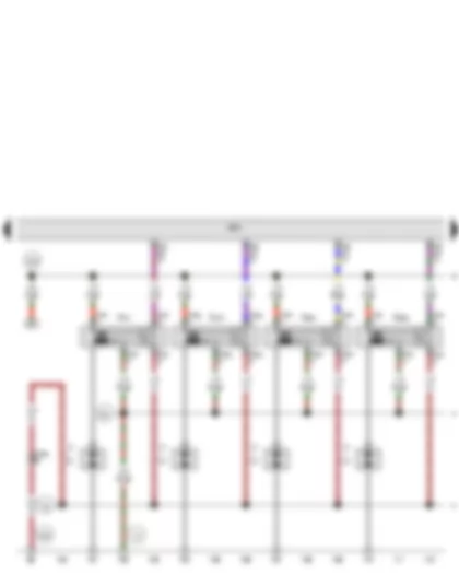 Wiring Diagram  VW GOLF VARIANT 2009 - Engine control unit - Ignition coil 1 with output stage - Ignition coil 2 with output stage - Ignition coil 3 with output stage - Ignition coil 4 with output stage - Spark plug connector - Spark plugs