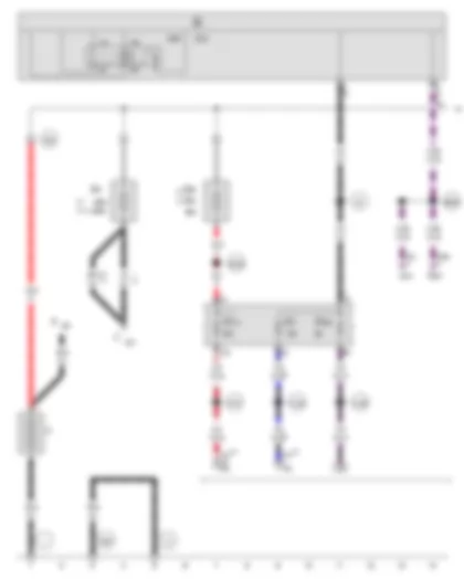 Wiring Diagram  VW GOLF VARIANT 2009 - Battery - Starter - Alternator - Rain and light sensor - Terminal 15 voltage supply relay - Wiper motor control unit - Onboard supply control unit