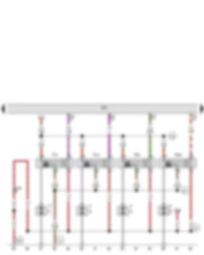 Wiring Diagram  VW GOLF VARIANT 2009 - Engine control unit - Ignition coil 1 with output stage - Ignition coil 2 with output stage - Ignition coil 3 with output stage - Ignition coil 4 with output stage - Spark plug connector - Spark plugs