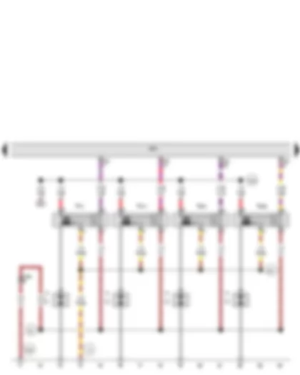 Wiring Diagram  VW GOLF VARIANT 2009 - Engine control unit - Ignition coil 1 with output stage - Ignition coil 2 with output stage - Ignition coil 3 with output stage - Ignition coil 4 with output stage - Spark plugs