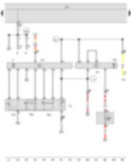 Wiring Diagram  VW GOLF VARIANT 2010 - Sliding sunroof adjustment regulator - Button 1 for tilting roof - Button 1 for roof roller blind - Sliding sunroof adjustment control unit - Sunroof roller blind control unit - Onboard supply control unit - Fuse 39 on fuse holder C - Sliding sunroof motor - Sunroof roller blind motor