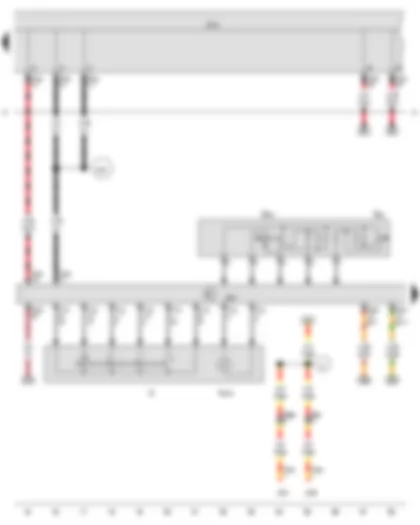 Wiring Diagram  VW GOLF VARIANT 2010 - Ignition/starter switch - Cruise control system switch - Cruise control system (CCS) SET button - Onboard supply control unit - Steering column electronics control unit - Ignition key withdrawal lock solenoid