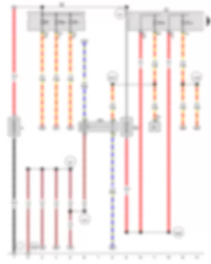 Wiring Diagram  VW GOLF VARIANT 2010 - Battery - Auxiliary heater operation relay - Fuse 5 in fuse holder A - Fuse holder B - Fuse holder C