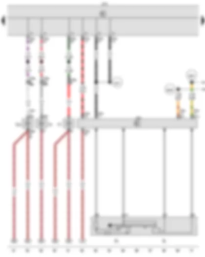 Wiring Diagram  VW GOLF VARIANT 2010 - Turn signal switch - Headlight dipper and flasher switch - Onboard supply control unit - Steering column electronics control unit - Right side light bulb - Front right turn signal bulb - Right headlight main beam bulb