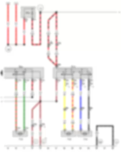 Wiring Diagram  VW GOLF VARIANT 2010 - Driver seat lumbar support adjustment switch - Seat height adjustment button - Driver seat lumbar support longitudinal adjustment motor - Driver seat lumbar support height adjustment motor - Driver seat height adjustment motor