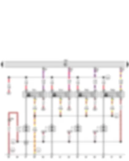 Wiring Diagram  VW GOLF VARIANT 2012 - Engine control unit - Ignition coil 1 with output stage - Ignition coil 2 with output stage - Ignition coil 3 with output stage - Ignition coil 4 with output stage - Spark plug connector - Spark plugs