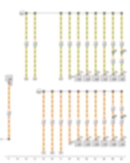 Wiring Diagram  VW GOLF VARIANT 2012 - Climatronic control unit - Air conditioning system control unit - Trailer detector control unit - Driver door control unit - Front passenger door control unit - Steering column electronics control unit