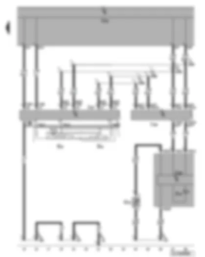 Электросхемa  VW GOLF 2005 - Комбинация приборов - диагностический интерфейс шин данных - блок управления рулевой колонки - переключатель режимов работы стеклоочистителя - выключатель насоса омывателя - система контроля уровня омывающей жидкости