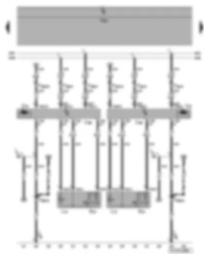 Электросхемa  VW GOLF 2006 - Блок управления задней левой двери - блок управления задней правой двери - выключатели задних левого и правого стеклоподъемников - электродвигатели задних левого и правого стеклоподъемников