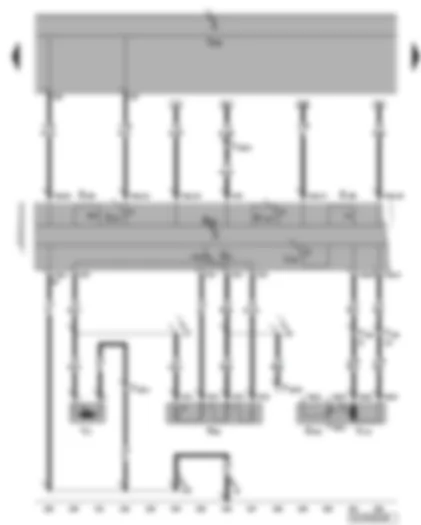Электросхемa  VW GOLF 2006 - Выключатель отопления и изменения мощности обогрева - выключатель приточного вентилятора - приточный вентилятор - исполнительный электродвигатель заслонки рециркуляции воздуха - клавиша включения обогрева заднего стекла