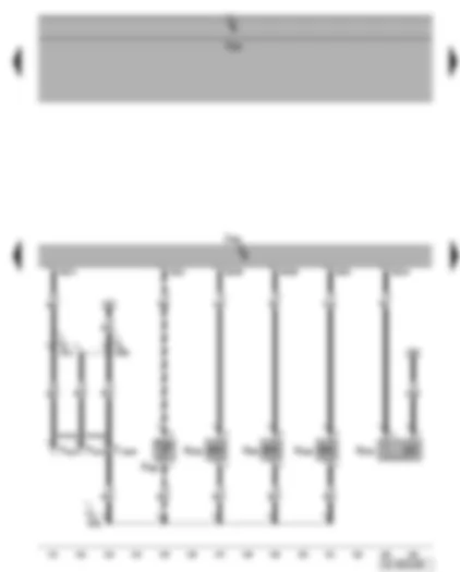 Электросхемa  VW GOLF 2007 - Клапан системы изменения геометрии впускного коллектора - электромагнитный клапан 1 абсорбера - клапан 1 системы регулирования фаз газораспределения - регулятор давления топлива - термостат системы охл. двигателя с электронным управлением