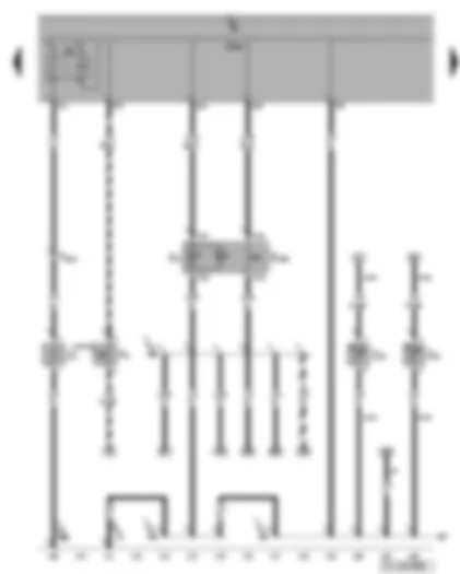 Электросхемa  VW GOLF 2007 - Клавиша включения аварийной световой сигнализации - выключатель фонарей заднего хода - нагревательные резисторы жиклёров омывателя - реле обогрева заднего стекла - нагревательный элемент заднего стекла