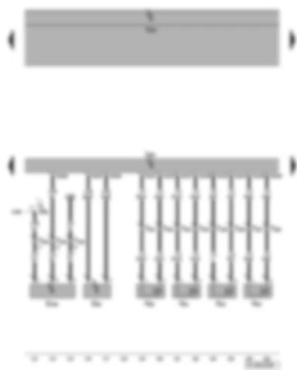 Электросхемa  VW GOLF 2007 - Блок управления двигателя - датчик положения заслонок впускных каналов (потенциометр) - датчик числа оборотов двигателя - форсунки