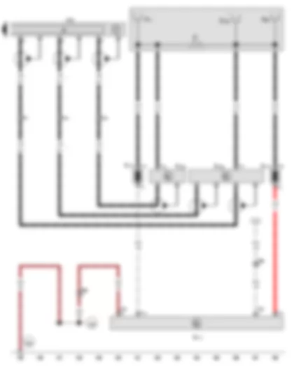 Wiring Diagram  VW GOLF 2011 - Control unit with display for radio and navigation - Radio - Aerial - Left aerial module - Right aerial module - Frequency modulation (FM) frequency filter in negative wire - Frequency modulation (FM) frequency filter in positive wire - Heated rear window