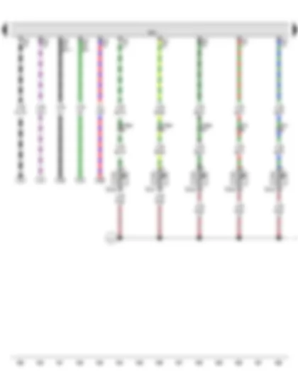 Wiring Diagram  VW GOLF 2012 - Temperature sender before high-voltage heater (PTC) - Temperature sender after heat exchanger for high-voltage battery - Temperature sender after heat exchanger - Temperature sender after electric drive motor - Temperature sender after power and control electronics for electric drive - Engine control unit