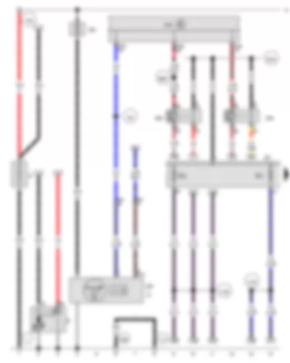 Wiring Diagram  VW GOLF 2012 - Battery - Starter - Alternator with voltage regulator - Voltage regulator - Terminal 15 voltage supply relay - Onboard supply control unit - Terminal 50 voltage supply relay - Fuse 1 in fuse holder A - Fuse 2 on fuse holder C