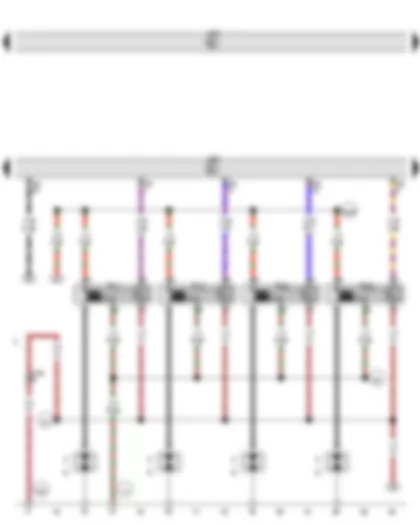 Wiring Diagram  VW GOLF 2013 - Engine control unit - Ignition coil 1 with output stage - Ignition coil 2 with output stage - Ignition coil 3 with output stage - Ignition coil 4 with output stage - Spark plugs