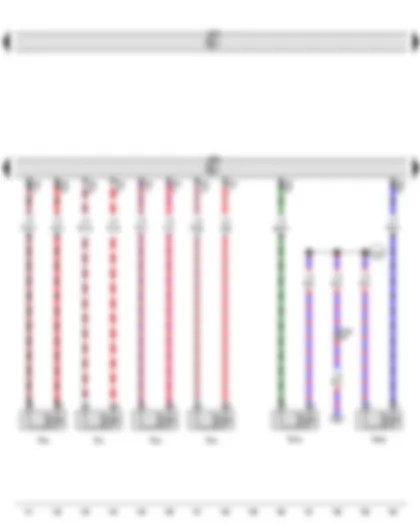 Wiring Diagram  VW GOLF 2013 - Engine control unit - Injector - cylinder 1 - Injector - cylinder 2 - Injector - cylinder 3 - Injector - cylinder 4 - Fuel pressure regulating valve - Fuel metering valve