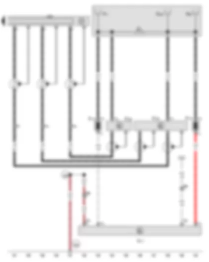 Wiring Diagram  VW GOLF 2012 - Control unit with display for radio and navigation - Aerial - Left aerial module - Right aerial module - Frequency modulation (FM) frequency filter in negative wire - Frequency modulation (FM) frequency filter in positive wire - Heated rear window