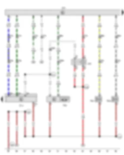 Wiring Diagram  VW GOLF 2013 - Coolant pump relay - Heater and air conditioning system control unit - Refrigerant shut-off valve for heater and air conditioner unit - Refrigerant shut-off valve for high-voltage battery heat exchanger - Coolant circulation pump before high-voltage heater (PTC) - High-voltage heater (PTC)