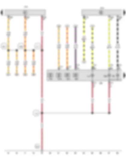 Wiring Diagram  VW GOLF 2016 - Left gas discharge bulb control unit - Onboard supply control unit - Output module for left headlight - Control unit for cornering light and headlight range control - Left gas discharge (xenon) bulb - Front left headlight - Front left turn signal bulb - Left headlight main beam bulb - Left headlight range control motor - Left dynamic cornering light control motor