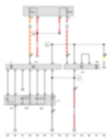 Wiring Diagram  VW JETTA SPORT WAGEN 2011 - Sliding sunroof adjustment regulator - Button 1 for tilting roof - Button 1 for roof roller blind - Sliding sunroof adjustment control unit - Sunroof roller blind control unit - Fuse 39 on fuse holder C - Sliding sunroof motor - Sunroof roller blind motor