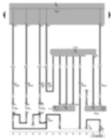 Wiring Diagram  VW JETTA 2006 - Left gas discharge light control unit - onboard supply control unit - left gas discharge (xenon) bulb - left side light bulb - front left turn signal bulb - left main beam bulb - left main and dip beam switch-over solenoid