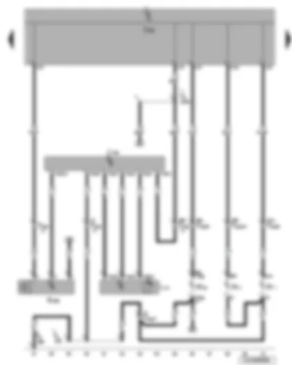 Wiring Diagram  VW JETTA 2010 - Right gas discharge light control unit - onboard supply control unit - right gas discharge (xenon) bulb - right side light bulb - front right turn signal bulb - right main beam bulb - right main and dip beam switch-over solenoid