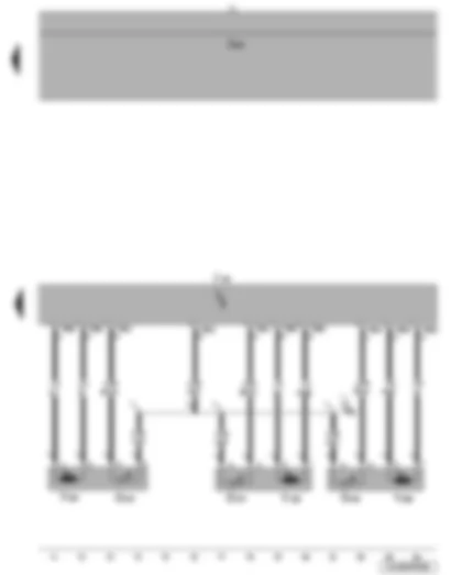 Wiring Diagram  VW JETTA 2010 - Lumbar support height adjustment sender - lumbar support longitudinal adjustment sender - backrest adjustment sender - seat and steering column adjustment control unit with memory - lumbar support height adjustment motor - lumbar support longitudinal adjustment motor - backrest adjustment motor