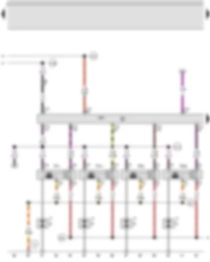 Wiring Diagram  VW JETTA 2007 - Motronic control unit - Ignition coil 1 with output stage - Ignition coil 2 with output stage - Ignition coil 3 with output stage - Ignition coil 4 with output stage - Spark plug connector - Spark plugs