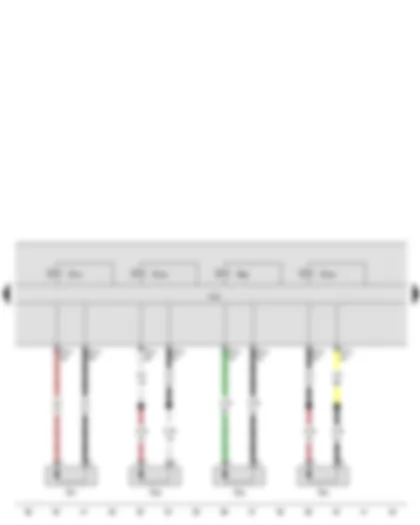 Wiring Diagram  VW JETTA 2010 - Rear right speed sensor - Front right speed sensor - Rear left speed sensor - Front left speed sensor - ABS control unit - Front right ABS outlet valve - Front left ABS outlet valve