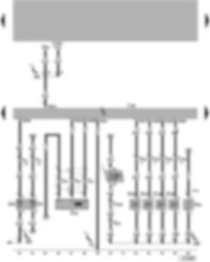 Электросхемa  VW LUPO 2000 - Блок управления системы впрыска 4AV/4CV - датчик Холла - датчик температуры охлаждающей жидкости - форсунки - нагревательный резистор системы вентиляции картера двигателя