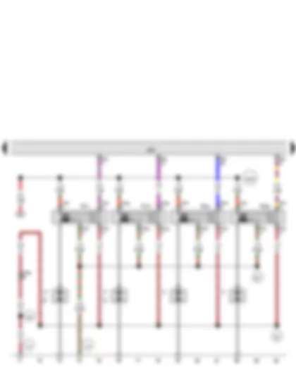 Wiring Diagram  VW PASSAT CC 2010 - Engine control unit - Ignition coil 1 with output stage - Ignition coil 2 with output stage - Ignition coil 3 with output stage - Ignition coil 4 with output stage - Spark plug connector - Spark plugs