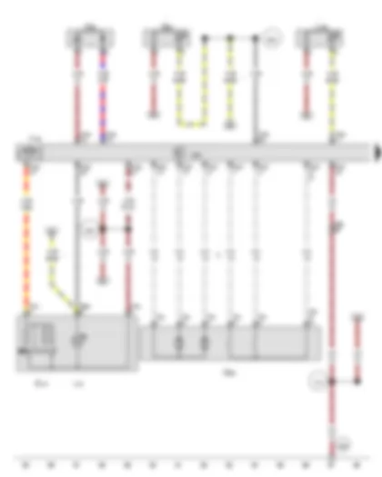 Wiring Diagram  VW PASSAT 2013 - Front passenger side window regulator button - Front passenger door control unit - Front passenger door ambient lighting bulb - Front passenger door lock unit - Front passenger side window regulator motor - Front passenger side door warning lamp - Light conductor for front right sill panel moulding ambient lighting