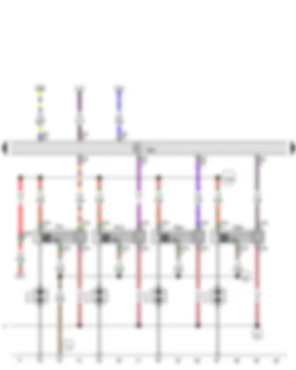 Wiring Diagram  VW PASSAT 2014 - Engine control unit - Ignition coil 1 with output stage - Ignition coil 2 with output stage - Ignition coil 3 with output stage - Ignition coil 4 with output stage - Spark plug connector - Spark plugs
